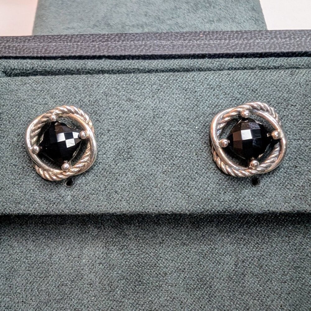 David Yurman Sterling Silver Onyx Infinity Stud Earrings with 585 Gold Posts